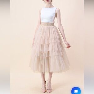 CHICWISH LOVE ME MORE LAYERED TULLE SKIRT IN NUDE PINK - XL